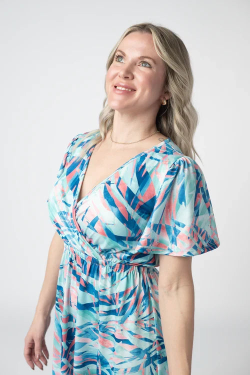Millie Maxi Dress - Abstract Aqua Breeze by Michelle Mae