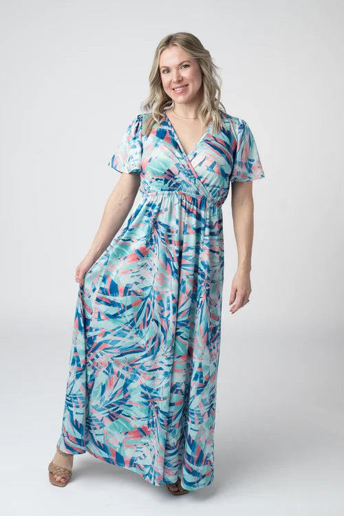 Millie Maxi Dress - Abstract Aqua Breeze by Michelle Mae