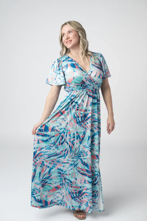Millie Maxi Dress - Abstract Aqua Breeze by Michelle Mae