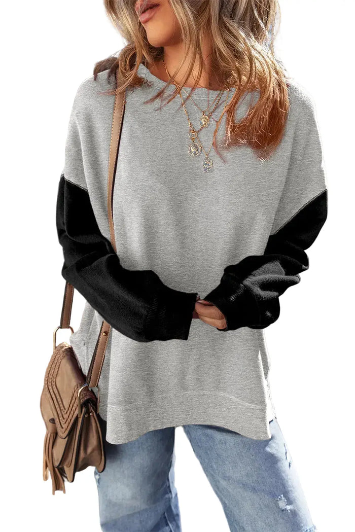 Shop Mineral Red Two Tone Patchwork Drop Shoulder Pullover Sweatshirt at eAura