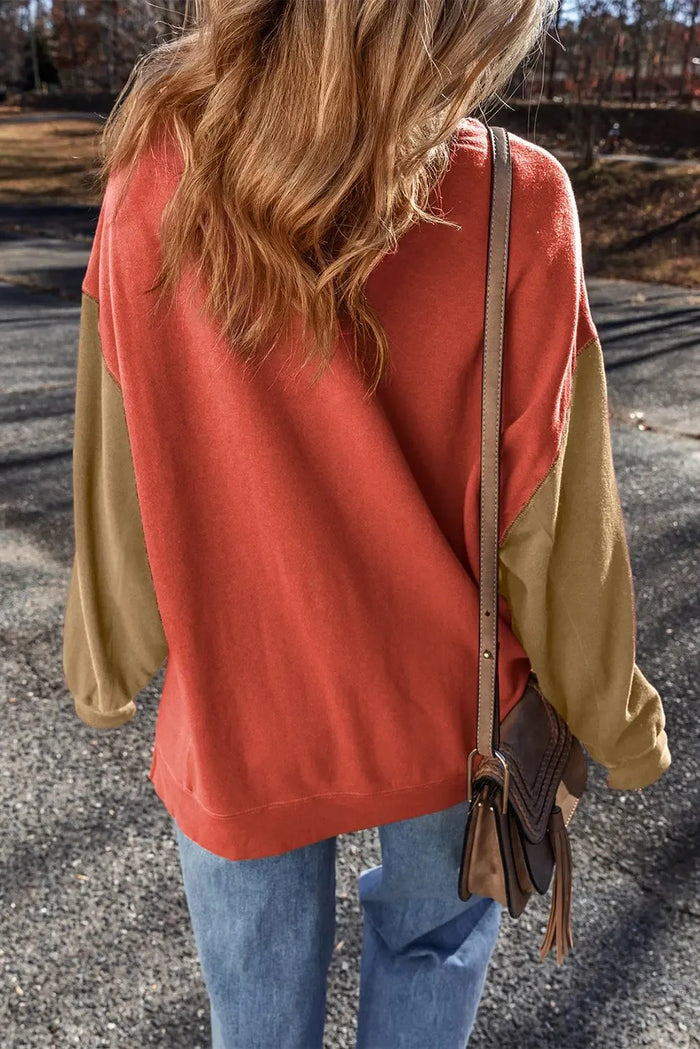 Shop Mineral Red Two Tone Patchwork Drop Shoulder Pullover Sweatshirt at eAura