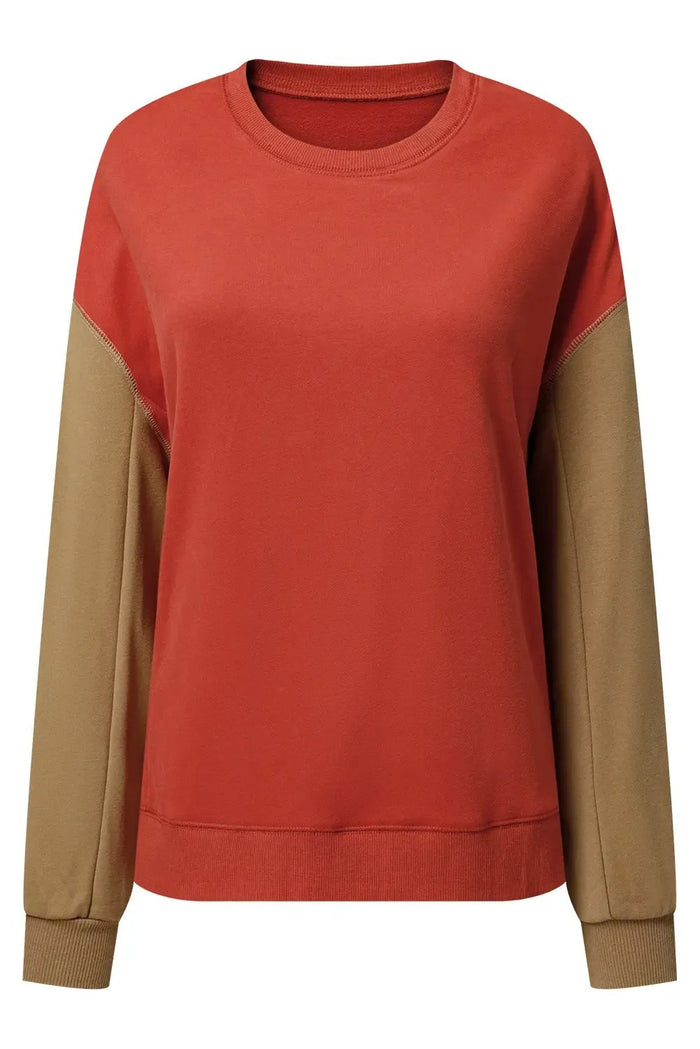 Shop Mineral Red Two Tone Patchwork Drop Shoulder Pullover Sweatshirt at eAura