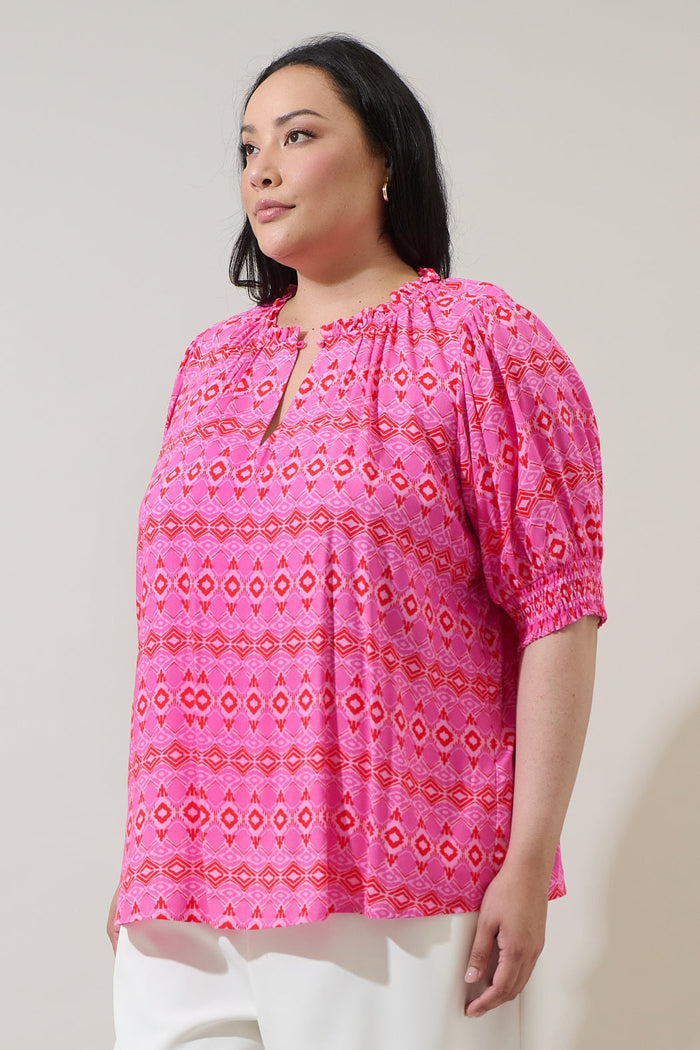 Mirany Ikat Bindy Puff Sleeve Top Curve