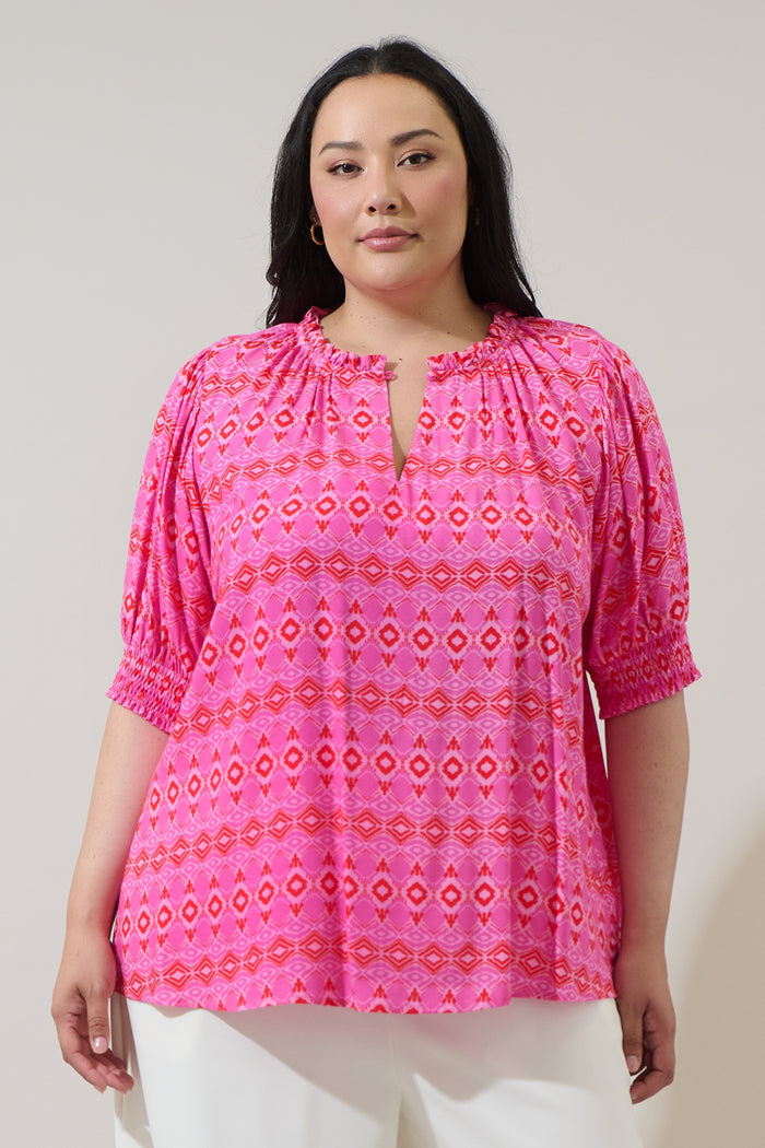 Mirany Ikat Bindy Puff Sleeve Top Curve