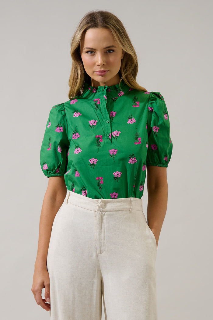 Miraya Mock Neck Poplin Top Vivy Floral
