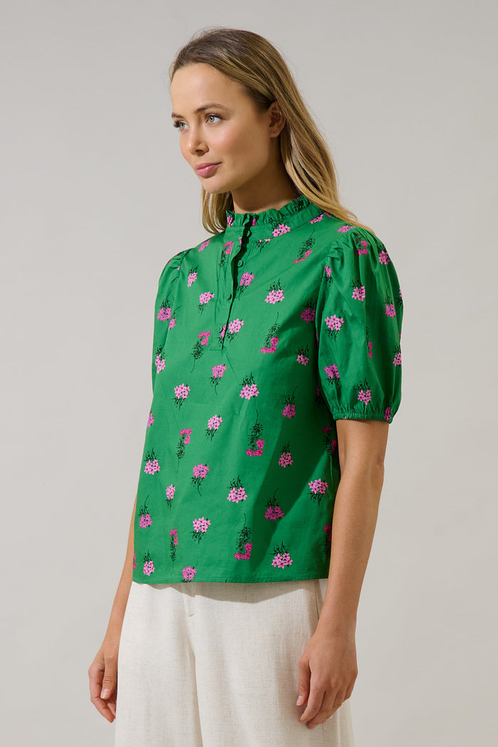 Miraya Mock Neck Poplin Top Vivy Floral