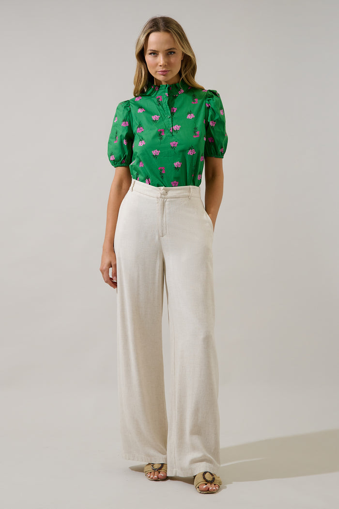 Miraya Mock Neck Poplin Top Vivy Floral