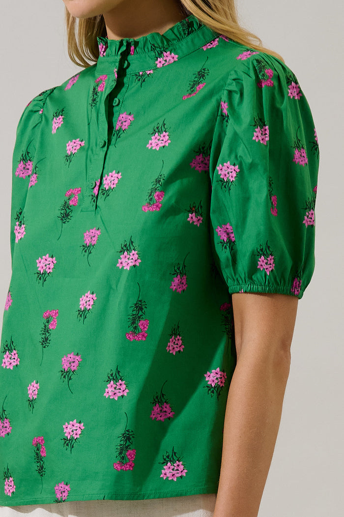 Miraya Mock Neck Poplin Top Vivy Floral