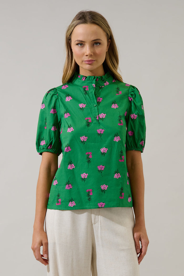 Miraya Mock Neck Poplin Top Vivy Floral