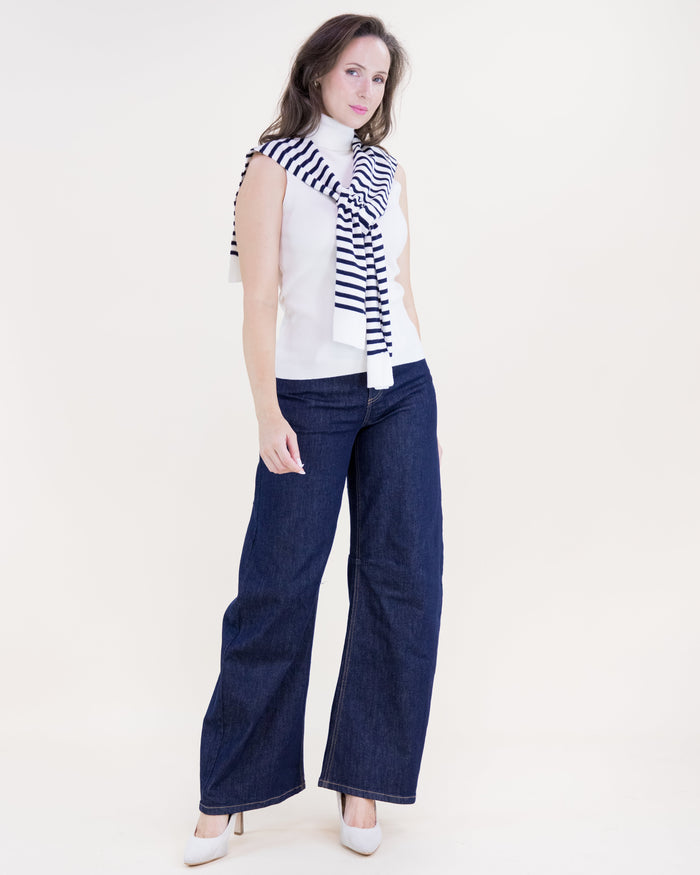 Mock Sweater Wrap - Stripe Navy/White