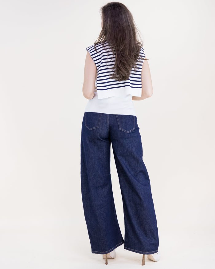 Mock Sweater Wrap - Stripe Navy/White
