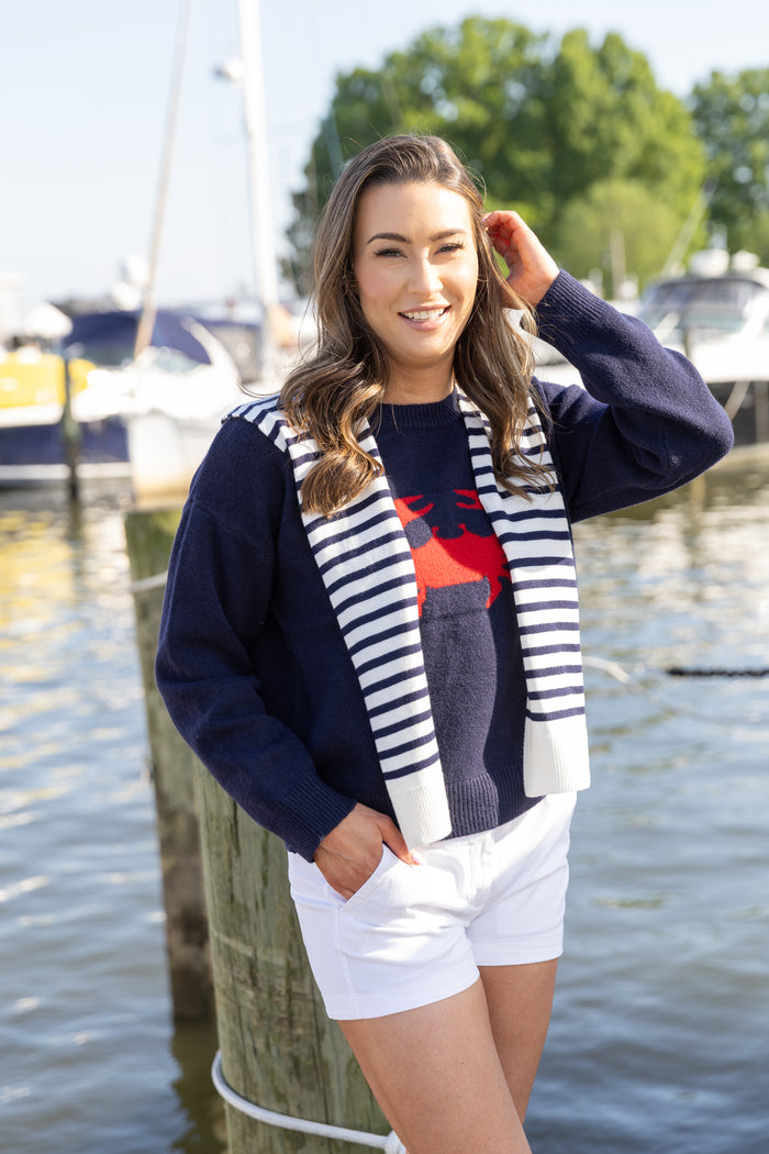 Mock Sweater Wrap - Stripe Navy/White
