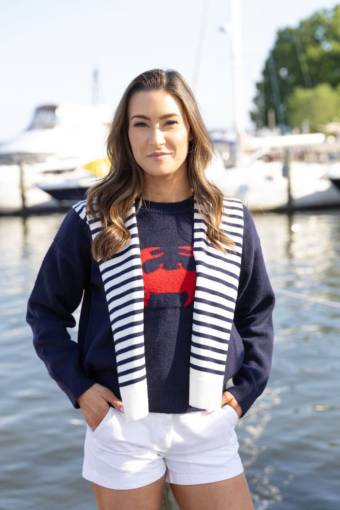 Mock Sweater Wrap - Stripe Navy/White