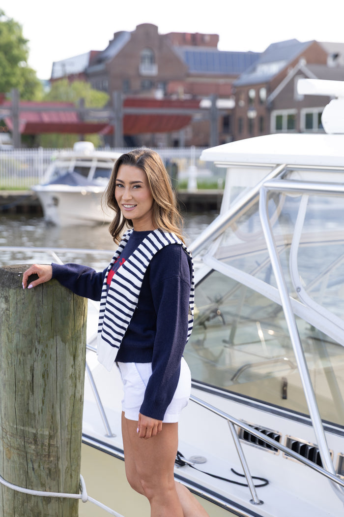 Mock Sweater Wrap - Stripe Navy/White
