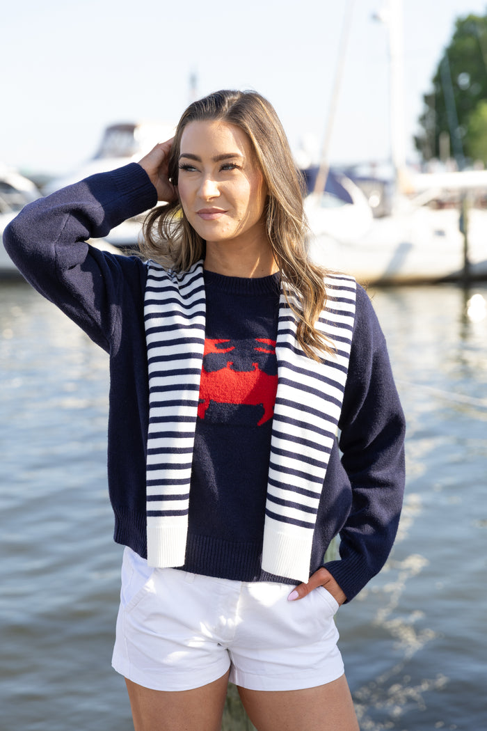 Mock Sweater Wrap - Stripe Navy/White