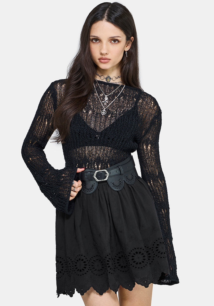 Moirae Contrast Broderie Hem Mini Skirt