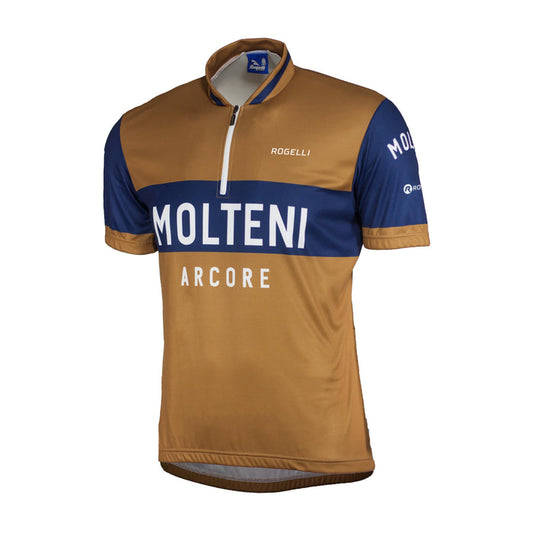 Rogelli Molteni fietsshirt heren bruin korte mouw voorkant.