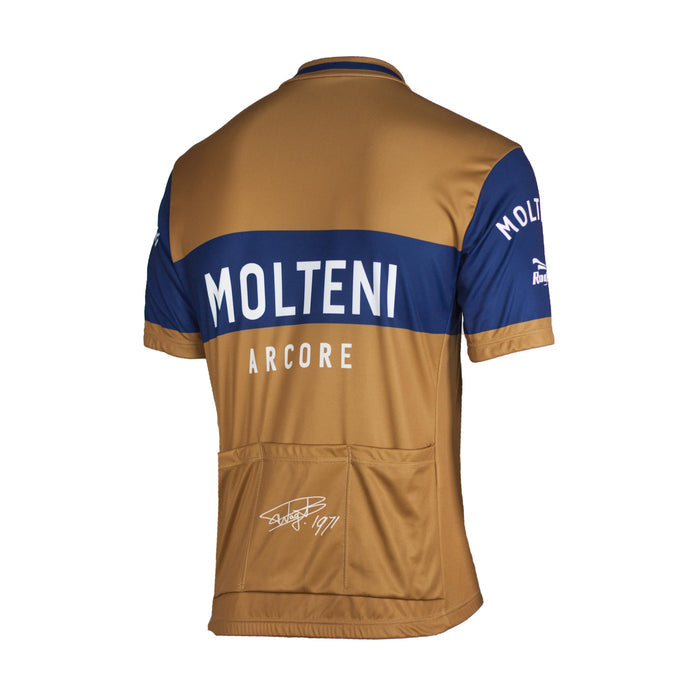 Rogelli Molteni fietsshirt heren bruin korte mouw achterkant.