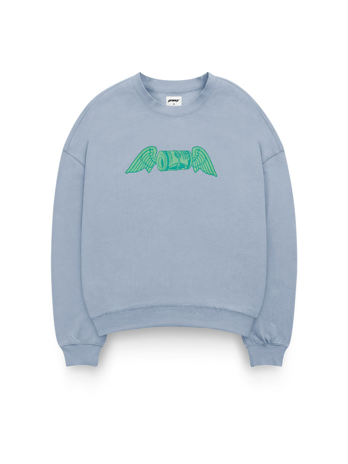 Ice Blue Sweatshirt Male Model Back View – Money Over Your Feelings – GROOVY Pakistan