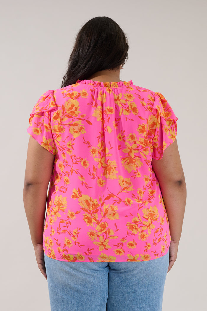 Montie Ruffle Blouse Hot Rod Floral Curve