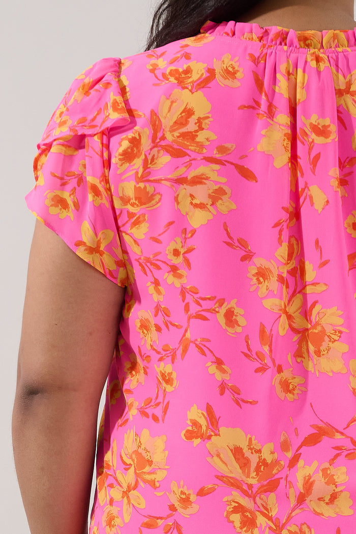 Montie Ruffle Blouse Hot Rod Floral Curve