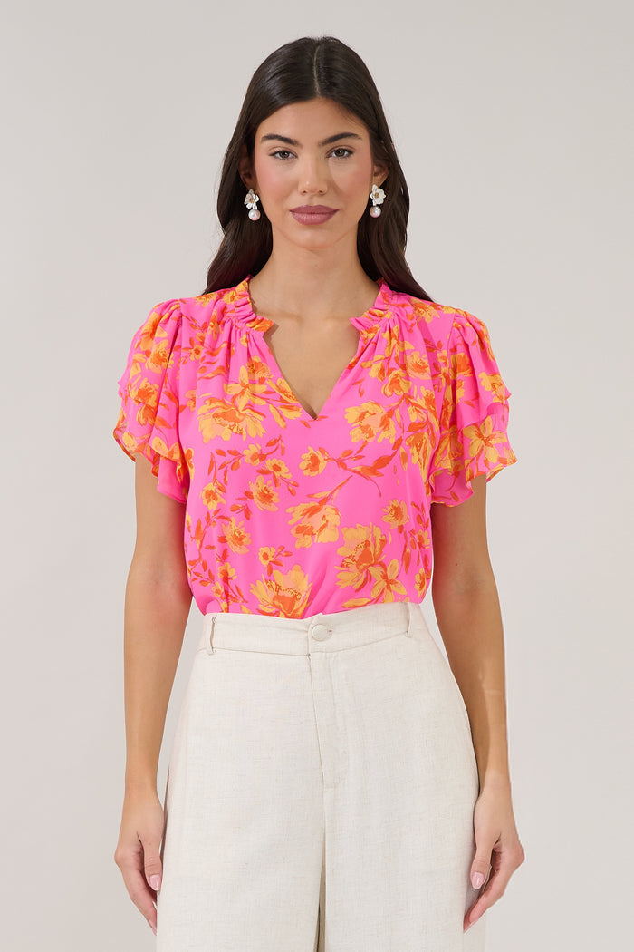 Montie Ruffle Blouse Hot Rod Floral