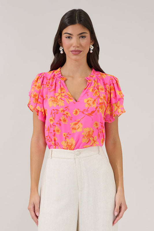 Montie Ruffle Blouse Hot Rod Floral