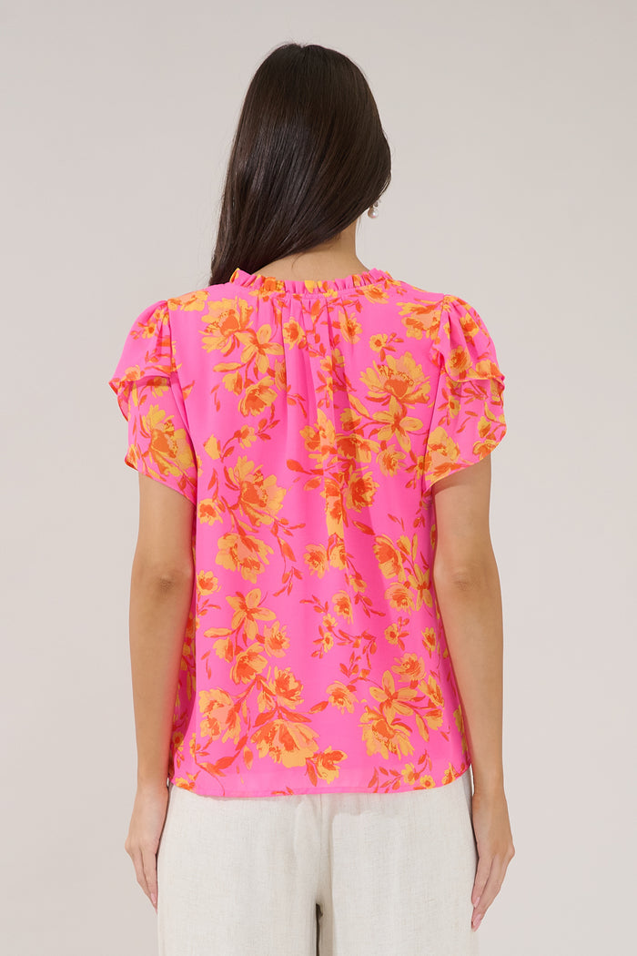 Montie Ruffle Blouse Hot Rod Floral