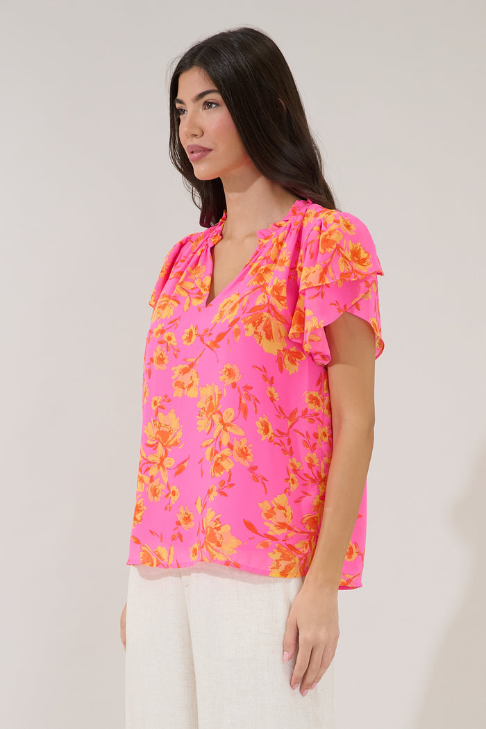 Montie Ruffle Blouse Hot Rod Floral