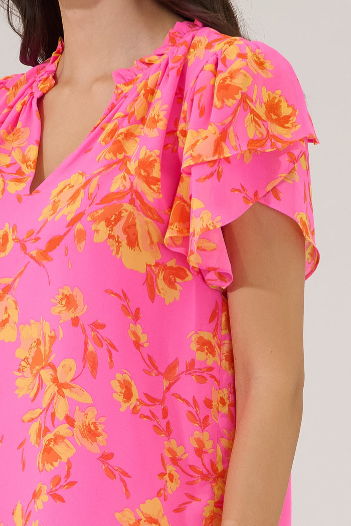 Montie Ruffle Blouse Hot Rod Floral