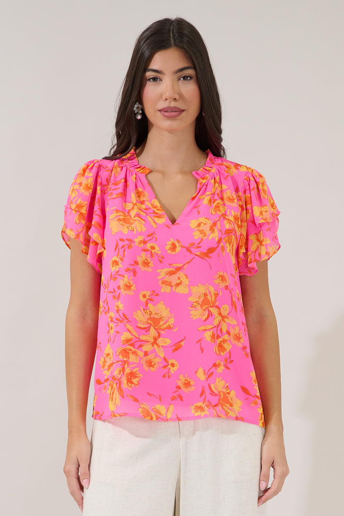 Montie Ruffle Blouse Hot Rod Floral