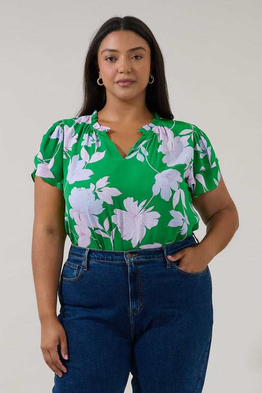 Montie Ruffle Blouse Merla Floral Curve
