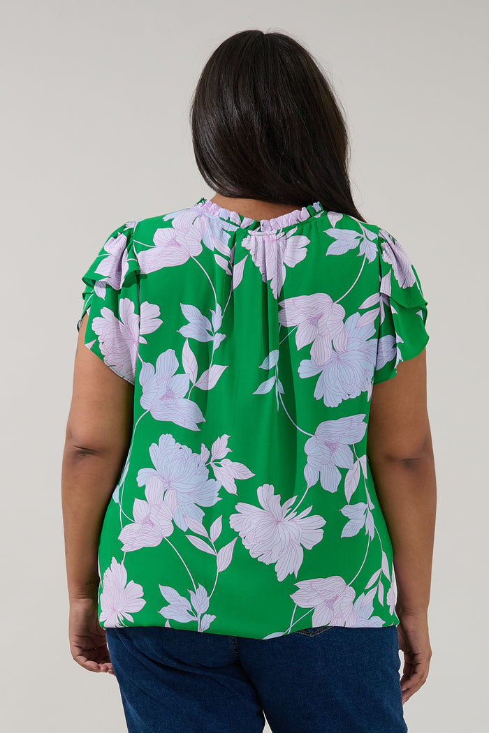 Montie Ruffle Blouse Merla Floral Curve