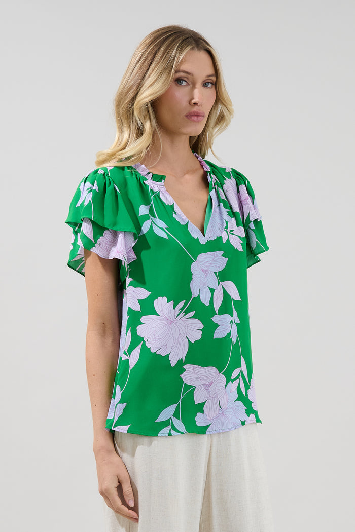 Montie Ruffle Blouse Merla Floral