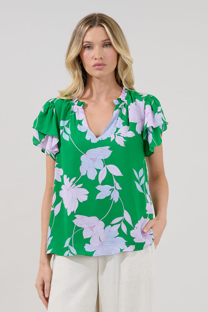 Montie Ruffle Blouse Merla Floral