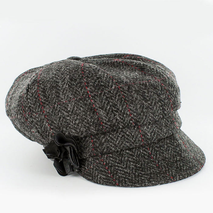 Black and Grey Herringbone with Red Stripes - Mucros Weavers