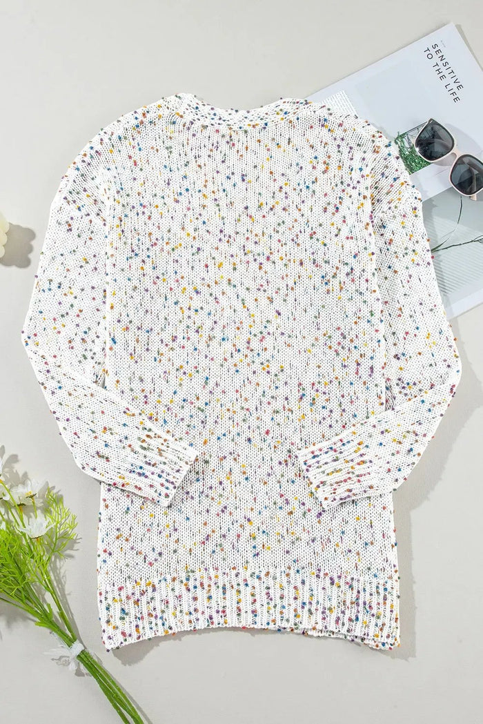 Shop Multicoloured Dotted Rib Knit Long Sleeve Cardigan at eAura