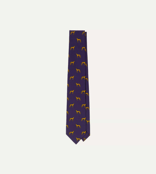 Navy and Yellow Dog Print Silk Tie