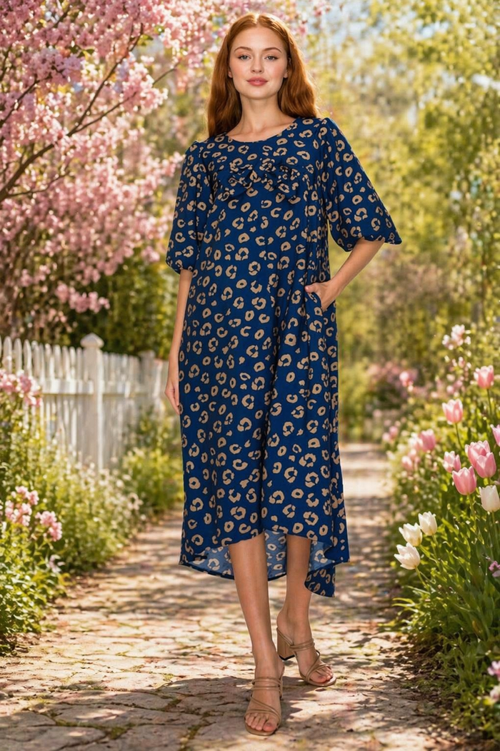 Navy Leopard Spot Hi Low Dress