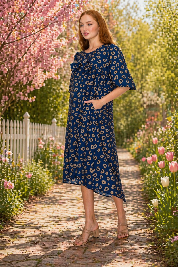 Navy Leopard Spot Hi Low Dress
