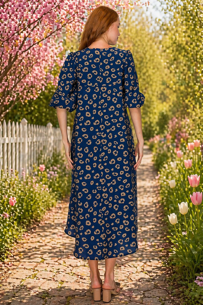 Navy Leopard Spot Hi Low Dress