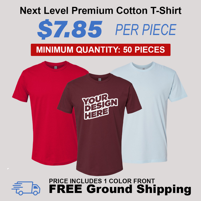 Next Level Premium Cotton T-Shirt Package (50 Piece Minimum)