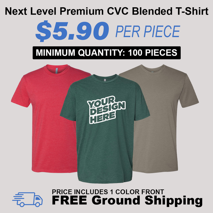 Next Level Premium CVC Blended T-Shirt Package (100 Piece Minimum)