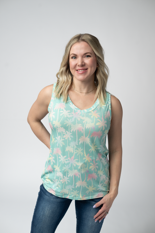 Noelle Tank - Aqua Palm by Michelle Mae