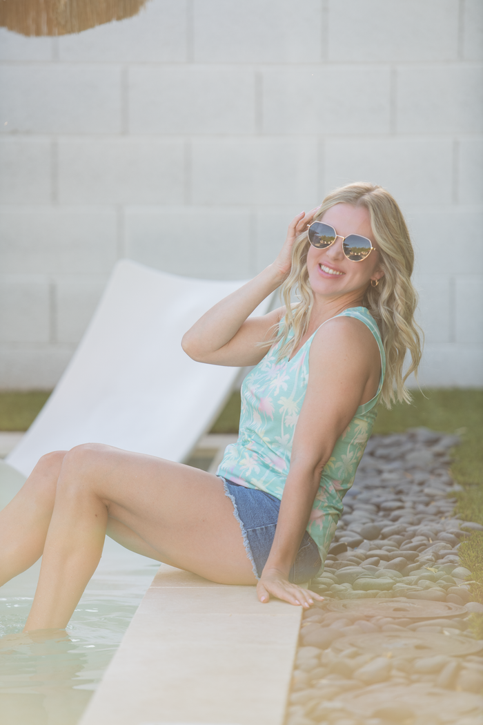 Noelle Tank - Aqua Palm by Michelle Mae