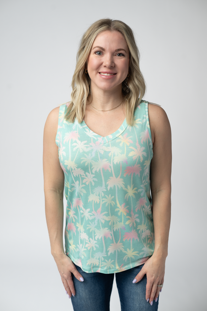 Noelle Tank - Aqua Palm by Michelle Mae