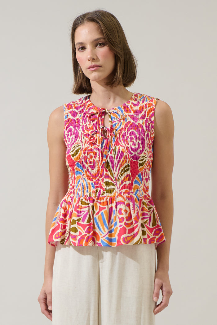 Nomi Floral Tinda Smocked Peplum Top