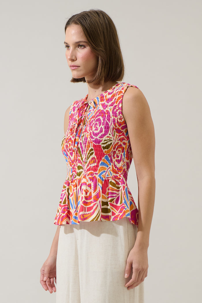 Nomi Floral Tinda Smocked Peplum Top