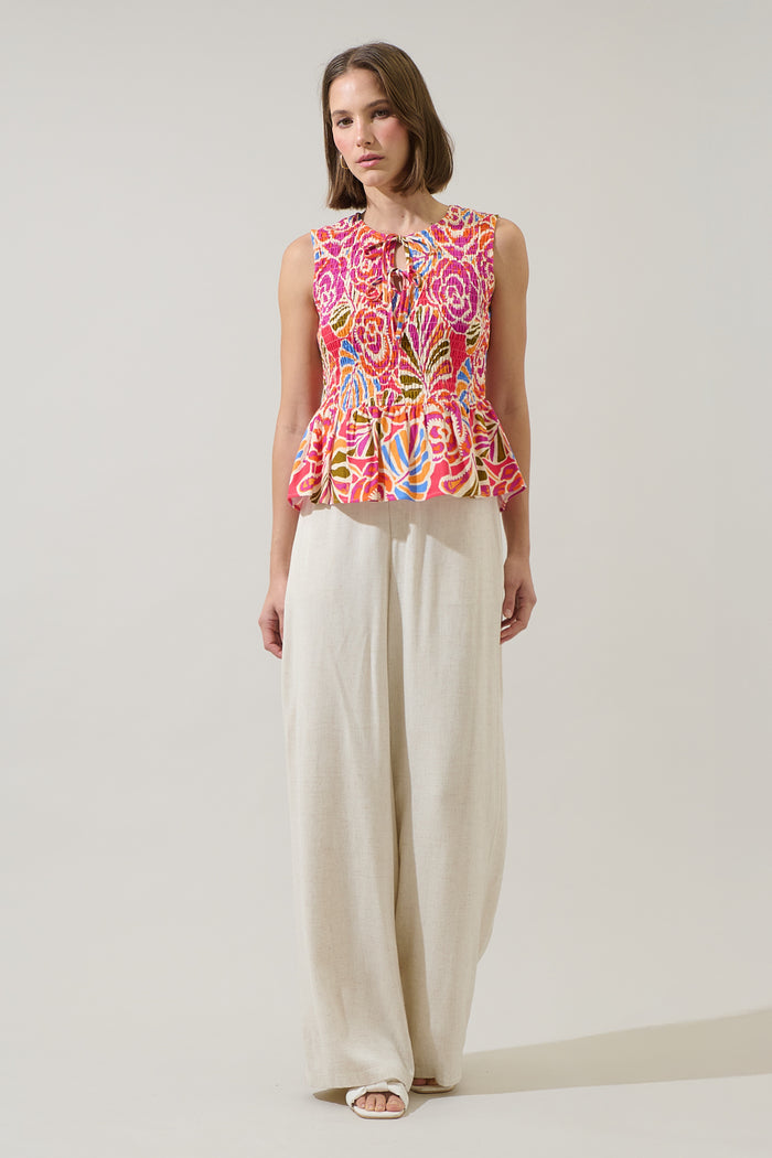 Nomi Floral Tinda Smocked Peplum Top