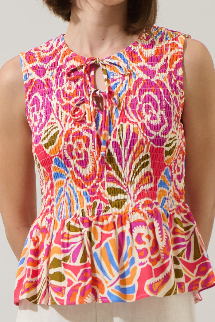 Nomi Floral Tinda Smocked Peplum Top